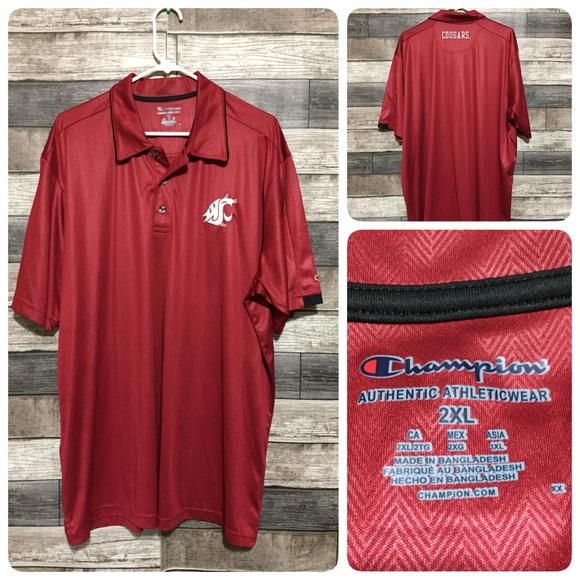 Washington State Cougars 2XL Champion Polo Shirt Short Sleeve Red Herringbone - Picture 1 of 9
